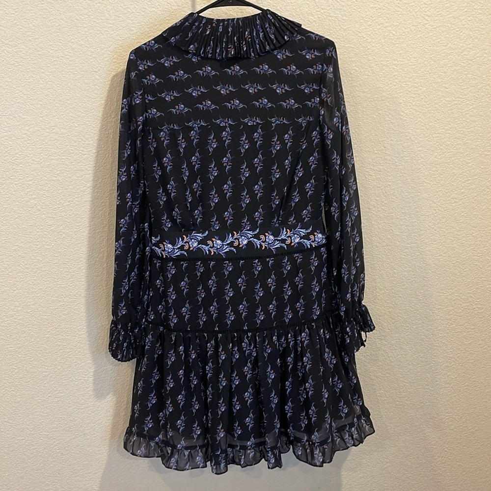 Raoul Paisley Shaza Dress 6 Dark Floral Mini Dress Pleated Collar Wedding Guest - Picture 12 of 16